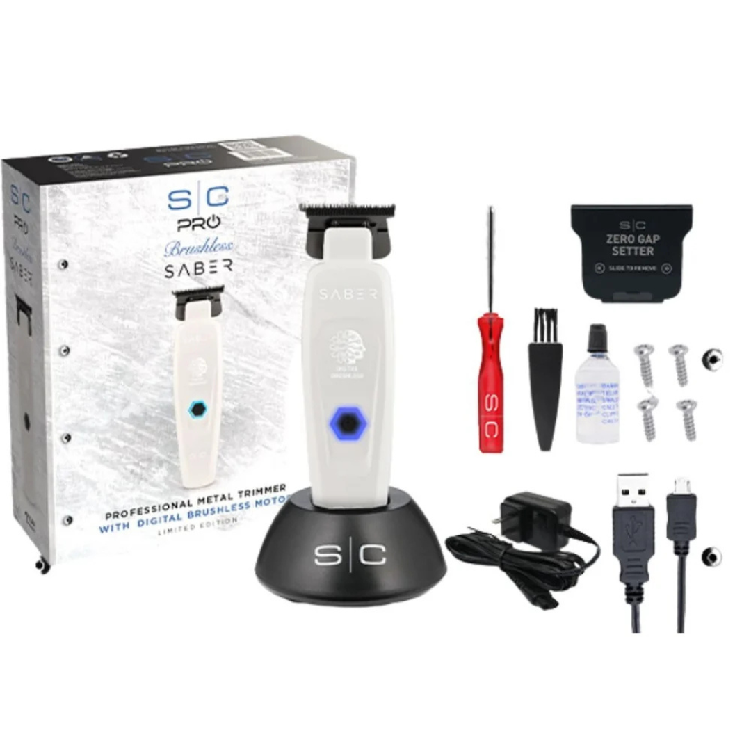 StyleCraft Saber Professional Digital Brushless Motor Metal Trimmer - White Edition